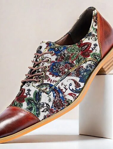  Oxford-Schuhe für Herren aus hochwertigem Rindsleder mit Paisley-Print und braunen und mehrfarbigen Akzenten – stilvolles und bequemes Schuhwerk für legere und halbformelle Anlässe
