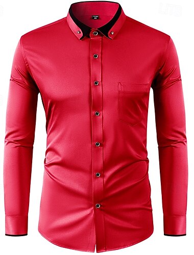  Homens Camisa Social Saia camisa de botão Bloco de cor Casamento Festa Preto Branco Vermelho Azul Céu Manga Longa Lapela Primavera & Outono Roupa Bolsos