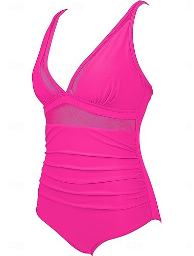  Damen Badeanzug Ein Stück Monokini Bademode Gitter Rückenfrei Bauchkontrolle Hohe Taillenlinie Schlank Urlaub Strandbekleidung Feste Farbe Halfterhals Ärmellos Badeanzüge