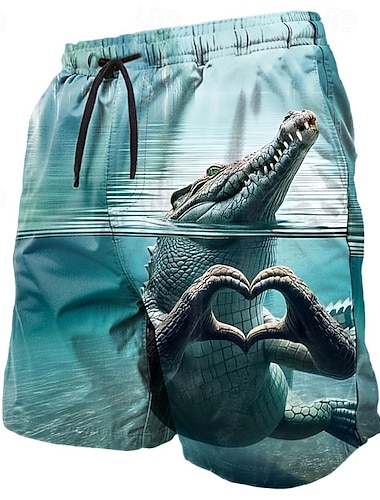  Herr Djur Krokodil Rolig Badshorts Boardshorts Shorts Medium Midja Streetwear Hawaiisk Ledigt Dagligen Helgdag Ficka Snörning Elastisk midja Designer Kläder