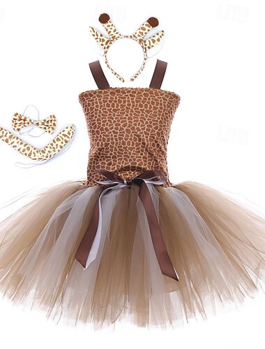  Barn Jente Cosplay kjole Festkjole Sjiraff Ermeløs Ytelse Bursdag Netting Vakker Søt Polyester Knelang Festkjole Swingkjole Kjole med A-linje Sommer 4-12 år Brun