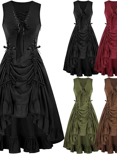  Punk & Gothique Renaissance Steampunk Robe Sorcière Fille gothique Couleur Unie Femmes Fantaisie Steampunk Nuit de Walpurgis Halloween Carnaval Mascarade Décontracté Quotidien Adulte Robe