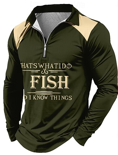  Herren Buchstabe Poloshirts mit Reißverschluss Golfshirt Langarm Polo-Shirts Hemden mit Kragen Vintage Lässig Outdoor Straße Alltagskleidung 3D-Druck Viertelreißverschluss-Poloshirt Frühling Herbst