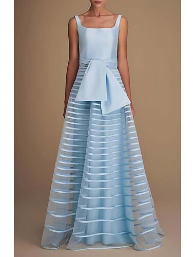  A-Linie Abendkleid Elegant Kleid Formell Leistung Bodenlang Ärmellos Quadrathals Satin mit Schleife(n) Falten 2025