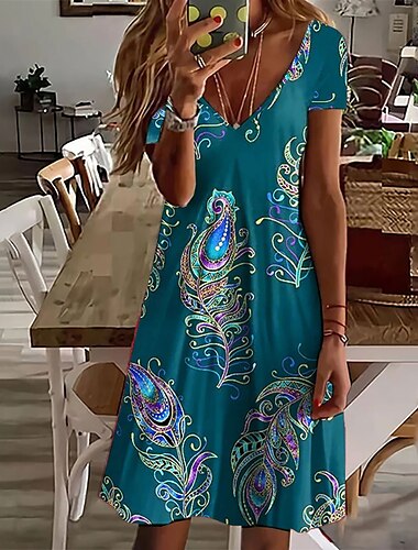  Damen Normal EU- / US-Größe Midikleid Langärmliges Boho-Kleid Sommerkleid Elegantes Kleid Elegant Böhmen Tropisch Schmetterling Urlaub Heim Arbeit Lockere Passform Blumen Geometrisch Kurzarm V