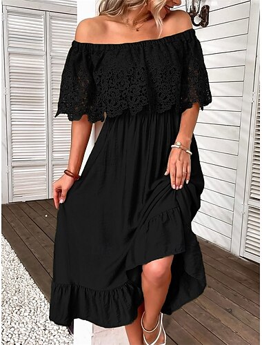  Per donna Abito Midi Misto cotone Vestito Estivo Vestito Casual Vestito a ruota Essenziale Casual Quotidiano Vacanza Data Vestibilità regolare Semplice Mezza Manica Senza Spalle Nero Rosa Verde