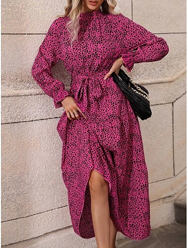  Damen Maxidress Schaukelkleid Elegantes Kleid Stilvoll Brautkleider schlicht Urlaub Täglich Regular Fit Langarm Ständer Rote Frühling Herbst