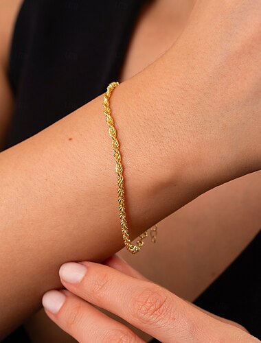  Hebra Única Bendito Elegante Titanio Acero Pulsera pulsera Pulsera de oro con giro / Pulsera de ondas de agua dorada / Pulsera de cadena con caja dorada Para Diario