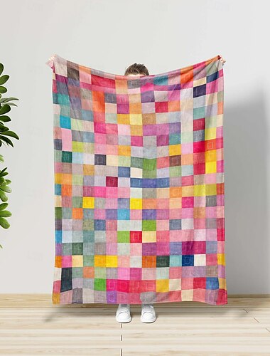  bunte Mosaikdecke, weicher, gemütlicher, leichter Überwurf für Schlafsofa, Couch oder Reisen, lebendiges, mehrfarbiges geometrisches Design, langlebig und farbecht, perfekt für den ganzjährigen Gebrauch