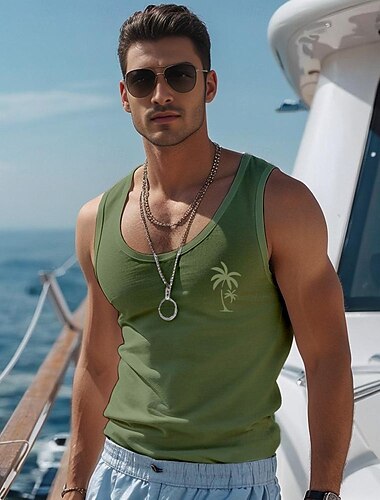  Herren Kokusnuss-Palme T Shirt Shirt Ärmellos T-Shirt 3D-Druck Rundhalsausschnitt Hemd Urlaub Casual Hawaiianisch Festtage Hellblau Schwarz Weiß Sommer Frühling Bekleidung S M L XL XXL XXXL