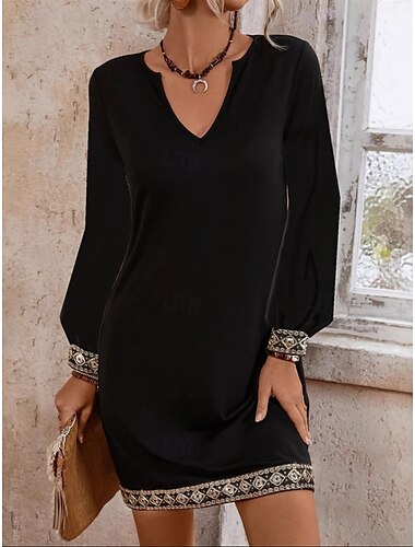  Dames Lange jurk maxi-jurk Casual jurk A lijn jurk Stijlvol Basic Casual Vakantie Feest Bruiloft gast Normale pasvorm Effen Lange mouw V-hals Zwart Zomer Lente