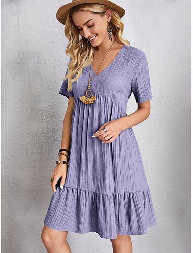  Damen Arbeitskleid Freizeitkleid A-Linien-Kleid Elegant Büro Alltag Langes Kleid Maxikleid Patchwork V-Ausschnitt Kurzarm Einfarbig Normale Passform Schwarz Rosa Rot Sommer Frühling S M L XL 2XL