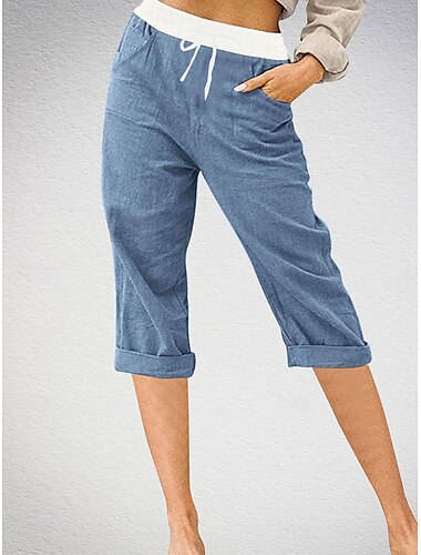  Damen Leinen-inspirierte Shorts Chinos Mode Streetwear Basic Wadenlang Mittlere Taillenlinie Farbblock Tasche Kordelzug Komfort Außenbereich Mikroelastisch Urlaub Straße Täglich Grau Schwarz Rosa