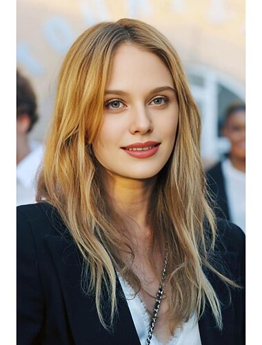  περούκες εμπνευσμένες από vanessa paradis συνθετική περούκα κυματιστή ασύμμετρη περούκα μεσαίου μήκους ξανθά συνθετικά μαλλιά γυναικείο μοντέρνο σχέδιο απαλό φυσικό ξανθό