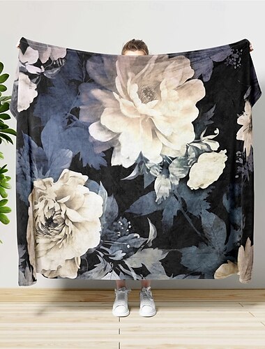  Superweiche skandinavische Überwurfdecke mit Tintenblumenmuster, neuartige Flanell-Überwurfdecken, warm, 3D-gedruckt, für alle Jahreszeiten, Geschenke, Heimdekoration, große Decke