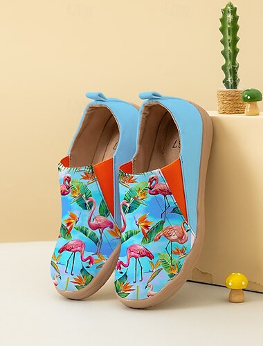  Slipper mit Flamingo-Print für Damen – farbenfrohe und leichte Freizeit-Loafer für den Sommer, Reisen und Strandausflüge