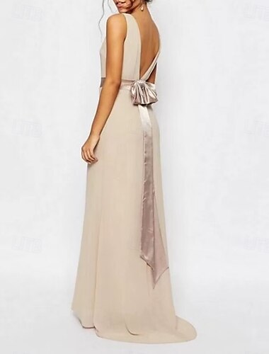  Trompete / Meerjungfrau Brautjungfernkleid V Ausschnitt Ärmellos Elegant Pinsel Schleppe / Boden-Länge Spandex / Charmeuse / Stretch Chiffon mit Schärpe / Band / Drapiert / Horizontal gerüscht 2022