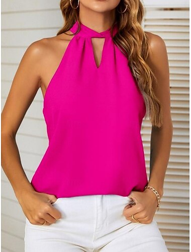  Women's Camisole Tank Top Solid Color Stylish Casual Sleeveless Halter Neck Regular Tops Daily White Pink Fuchsia Summer