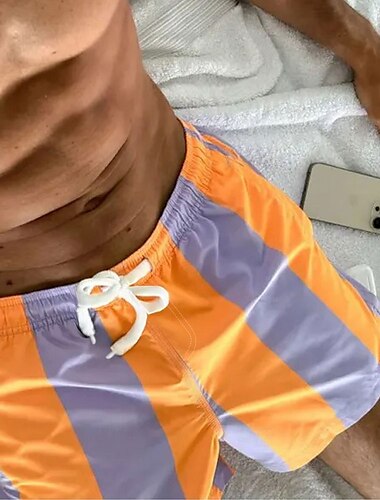  Herr Geometrisk Randig Badshorts Boardshorts Medium Midja Streetwear Hawaiisk Ledigt Helgdag Strandsemester Ficka Snörning Elastisk midja Designer Kläder