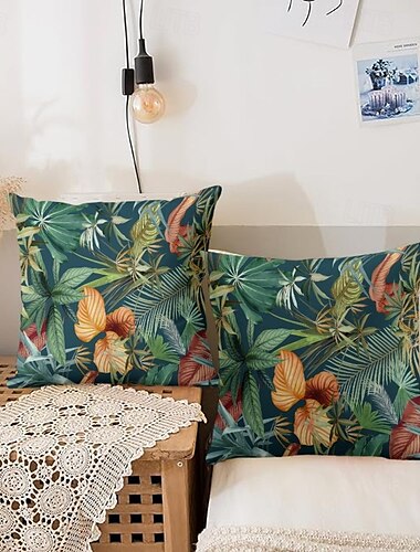  Dekorativer Kissenbezug mit tropischen Blättern, 1 Stück, weicher, quadratischer Couchkissenbezug für Schlafzimmer, Wohnzimmer, Sofa, Stuhl
