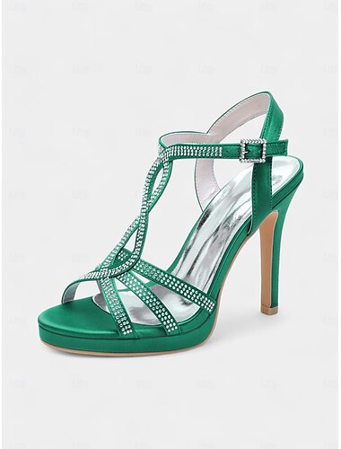  grüne Riemchensandalen mit hohem Absatz und Strasssteinen für Cocktailpartys, Abendveranstaltungen und Hochzeiten