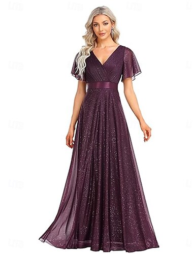  A-Linie Brautjungfernkleid V Ausschnitt Kurzarm Elegant Boden-Länge Chiffon mit Vorne geschlitzt 2022