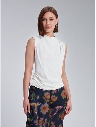  Γυναικεία Συμπαγές Χρώμα Διακοπές Γραφείο Δουλειά Αμάνικο Μαύρο Λευκό Σουρωτά Ζιβάγκο Αμάνικο Κομψό Καθημερινά Ζιβάγκο Καλοκαίρι Άνοιξη