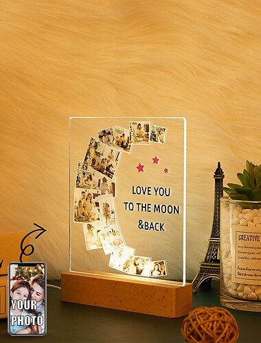  personalisiertes quadratisches Acryl-Nachtlicht mit 9 Fotos, beleuchteter Bilderrahmen – individuelles Geschenk für Liebhaber und Familie