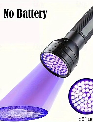  פנס uv 51 led - אור שחור 395nm לשתן של כלבים, כתמי חיות מחמד  & זיהוי פשפש המיטה (סוללות לא כלולות)