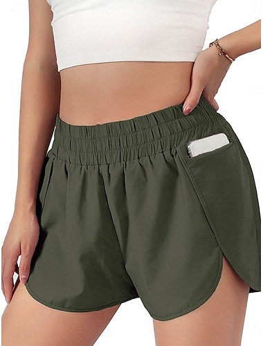  Mujer Chinos Pantalón corto Moda Ropa de calle Corto Alta cintura Plano Bolsillo Cintura elástica Confortable Suave Cómodo Microelástico Exterior Calle Negro Vino Morado Verde Trébol Verano Ajuste