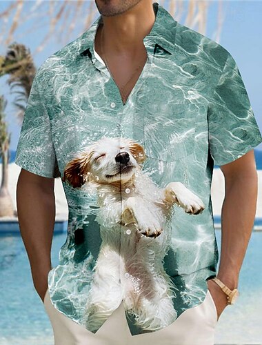  Homme Chien Illusion d'optique Vagues Chemise Chemise Boutonnée Manche Courte Mode Décontractée Vacances Fête Tenue de plage Été Automne Col Rabattu Impression 3D chemises à col Une poche avant Bleu