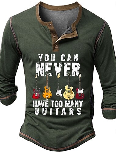 Herren Graphic Gitarre Henley Shirt Tee Langarm Vintage Modisch Designer Outdoor Casual Täglich Frühling & Herbst Armee-Grün Schwarz Marineblau Henley Henley T-Shirt