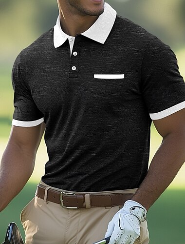  Herr Sport pikétröjor Golftröja Sport Aktiv Kavajslag Kortärmad Mode Grundläggande Färgblock Lappverk Sommar Normal Mörkgrå Svart Vinröd Marinblå Sport pikétröjor
