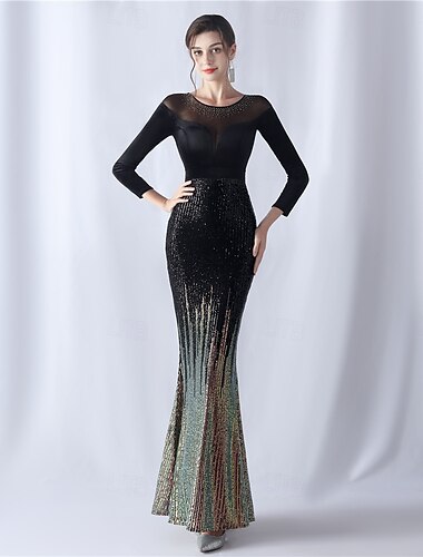  Meerjungfrau/Trompete Abendkleid Vintage Kleid formelle Hochzeit bodenlang 3/4 Ärmel Hemdkragen mit Strass Glitzer 2025