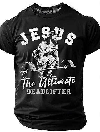  Herren Text Jesus T Shirt Kurzarm T-Shirt 3D-Druck Rundhalsausschnitt Hemd Sport Outdoor Strasse Fitnessstudio Schwarz Blau Grau Sommer Frühling Bekleidung S M L XL XXL XXXL