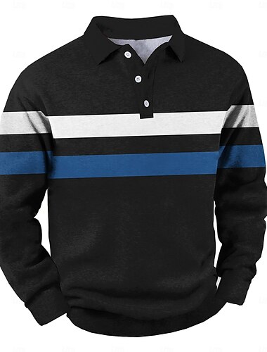  Herren Gestreift Streifen Rugby-Poloshirt Zopfstrick-Poloshirt Langarm Polo-Shirts Hemden mit Kragen Lässig Outdoor Athleisure 3D-Druck Frühling Herbst Winter Gelb Rote Blau