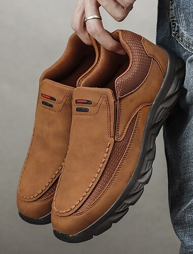 slip-on loafers i semsket skinn for menn – lette, pustende fritidssko med sklisikker såle for turgåing, reise og hverdagsbruk