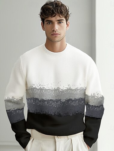  Herr Tröja Pullover tröja Sticka Vanliga toppar Nyans Rund hals Stickat Elegant Formell Jul Kläder Höst Vinter Svart Brun S M L