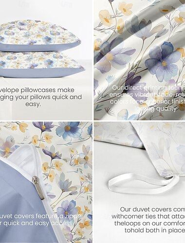  Bettbezug-Set mit Blumendesign, 100 % Baumwolle, weiches und atmungsaktives Bettwäscheset mit eleganten Blumenmustern, leichter und strapazierfähiger Bettbezug für ganzjährigen Komfort erhältlich
