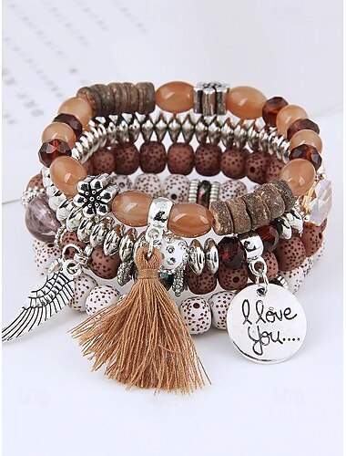  dames bohemian multilayer kralen armband set – kleurrijke bedelarmbanden met kwastje en vleugelhanger voor casual en strandkleding