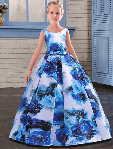  Niños Chica Vestido de Fiesta Floral Sin Mangas Rendimiento Ocasión especial Elegante Princesa Poliéster Verano Primavera 4-13 años Rojo Azul Piscina Naranja