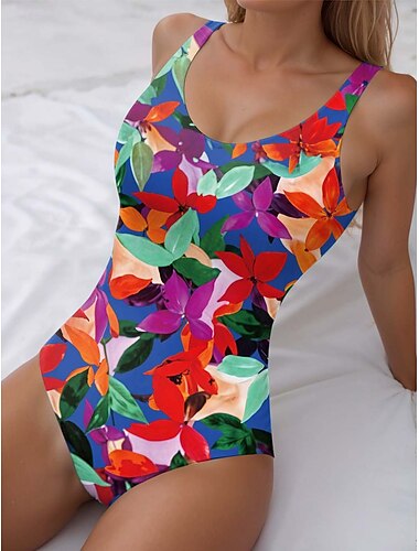  Vrouwen Badmode 1-delig Monokini Badpak Rugloos Buikcontrol Hoge Taille Slank Vakantie Strandkleding Ombre U-hals Mouwloze Badpakken