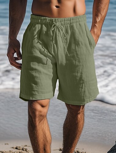  Męskie Szorty Letnie szorty Szorty plażowe Ściągana na sznurek Elastyczny pas Prosta noga Równina Komfort Oddychający Do kolan Codzienny Święto Plaża Urlop Moda Biały Granatowy Średnio elastyczny