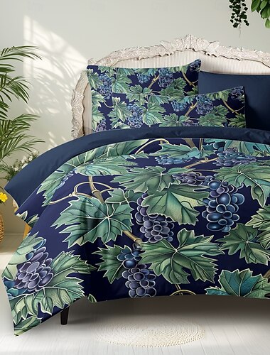  djupt botaniskt påslakanset - innehåller påslakan och örngott - rik växtinspirerad design - mjukt och bekvämt tyg - perfekt för elegant sovrumsinredning