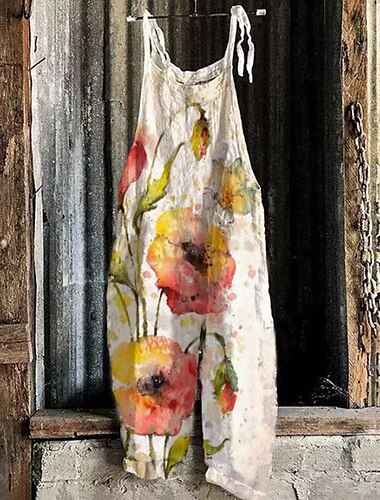  Damen Hosen Hose Overall Jumpsuit Leicht Brautkleider schlicht Knöchellänge Mittlere Hüfthöhe Blumen Graphic Print Atmungsaktivität Komfortabel Unelastisch Casual Wochenende Rotblond Grün aschgrau