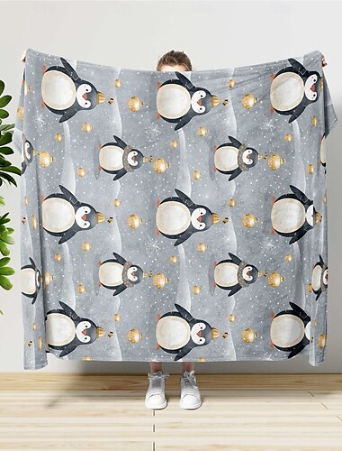  Couverture super douce de dessin animé de pingouin, couvertures légères en flanelle, nouveauté, cadeaux chauds pour toutes les saisons, décoration de maison, grande couverture
