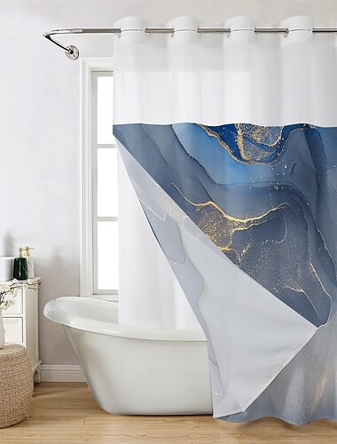  Marmor Waffelgewebe strukturierter 200cm hoch duschvorhang waschbar mit Snap-in Einlage transparenter Fenster wasserabweisendes Polyester Ösen-Top 120GSM Spa-Stil Badezimmer-Trennwand Haken