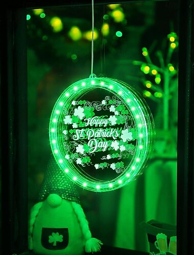  Dekoratives Fensterlicht zum St. Patrick's Day – batteriebetriebenes Hängelicht mit Saugnapf für die Dekoration des irischen Festivals, 1 Stück