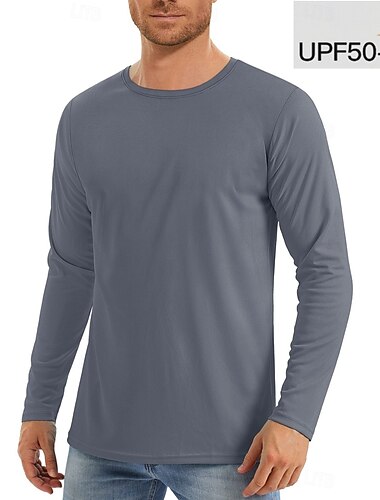  Men's T Shirt Sun Protection T-shirts Long Sleeve Crew Neck Summer Spring &  Fall Solid Color Active Crewneck Outdoor Casual Athleisure Dark Grey Navy Black Top Tee for Men