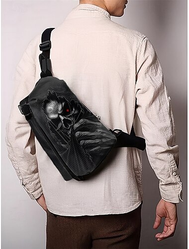  borsa a tracolla da uomo con teschio gotico – borsa a tracolla nera multitasche e grande capacità con tracolla regolabile, perfetta per abbigliamento casual, all'aperto e da festival
